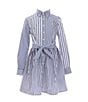 Color:Royal/White Stripe - Image 1 - Little Girls 2T-6X Long-Sleeve Striped Poplin Fun Shirtdress
