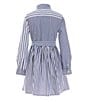Color:Royal/White Stripe - Image 2 - Little Girls 2T-6X Long-Sleeve Striped Poplin Fun Shirtdress