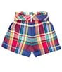 Color:Blue/Red Multi - Image 2 - Little Girls 2T-6X Madras Pull-On Shorts