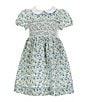 Color:Alma Floral - Image 1 - Little Girls 2T-6X Puffed Sleeve Floral Smocked Seersucker Fit & Flare Dress