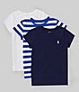 Color:White/Blue/White/Newport Navy - Image 1 - Little Girls 2T-6X Short Sleeve Jersey T-Shirt 3-Pack