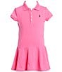 Color:Pink - Image 1 - Little Girls 2T-6X Short-Sleeve Mesh Dropwaist Polo Dress