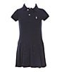 Color:Spring Navy - Image 1 - Little Girls 2T-6X Short Sleeve Nautical Stretch Mesh Polo Dress