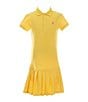 Color:Chrome Yellow/Bright pink - Image 1 - Little Girls 2T-6X Short Sleeve Pleated Drop-Waist Stretch Mesh Dress