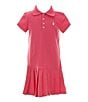 Color:Bright Pink/White - Image 1 - Little Girls 2T-6X Short Sleeve Pleated Drop-Waist Stretch Mesh Dress