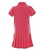 Color:Bright Pink/White - Image 2 - Little Girls 2T-6X Short Sleeve Pleated Drop-Waist Stretch Mesh Dress