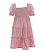 Color:Garden Pink/Blue Hyacinth - Image 2 - Little Girls 2T-6X Short Sleeve Smocked Day Dress