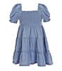 Color:Blue Hyacinth/White - Image 2 - Little Girls 2T-6X Short Sleeve Smocked Day Dress
