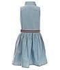 Color:Medium Wash - Image 2 - Little Girls 2T-6X Sleeveless Belted Chambray Shirt Dress