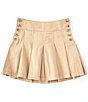 Color:Vintage Khaki - Image 1 - Little Girls 2T-6X Side Button Pleated Twill Skirt