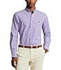 Color:Lavender/White - Image 1 - Slim Fit Gingham Stretch Poplin Long Sleeve Woven Shirt