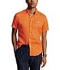 Color:Bright Signal Orange - Image 1 - Solid Linen Short Sleeve Woven Shirt