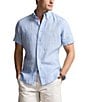 Color:Blue Hyacinth - Image 1 - Solid Linen Short Sleeve Woven Shirt