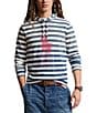 Color:Clancy Blue/Nevis - Image 1 - Striped Big Pony Long Sleeve Hooded T-Shirt