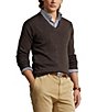 Color:Brown Heather - Image 1 - Washable Wool V-Neck Sweater