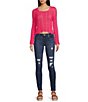 Color:Hot Pink - Image 3 - Long Sleeve Crochet Sweater