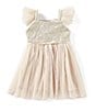 Color:Ivory/Champagne - Image 1 - Baby Girls 12-24 Months Flutter-Sleeve Tulle Dress