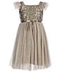Color:Bronze - Image 1 - Little/Big Girls 2-8 Sequin-Bodice Flutter-Sleeve Glitter-Tulle Dress