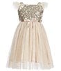 Color:Ivory/Gold - Image 1 - Little/Big Girls 2-8 Sequin-Bodice Flutter-Sleeve Glitter-Tulle Dress
