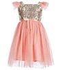 Color:Peach - Image 1 - Little/Big Girls 2-8 Sequin-Bodice Flutter-Sleeve Glitter-Tulle Dress