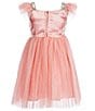 Color:Peach - Image 2 - Little/Big Girls 2-8 Sequin-Bodice Flutter-Sleeve Glitter-Tulle Dress