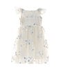 Color:White/Blue - Image 1 - Little Girls 2-7 Flutter Sleeve Embroidered Fit & Flare Dress