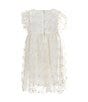 Color:Ivory - Image 2 - Little Girls 2-7 Flutter Sleeve Embroidered Mesh Fit & Flare Dress