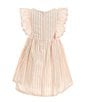 Color:White/Pink - Image 2 - Little Girls 2-7 Flutter-Sleeve Striped Lace Fit & Flare Dress