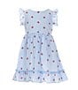 Color:Blue - Image 1 - Little Girls 2-7 Flutter Sleeve Striped/Strawberry Printed Fit & Flare Dress