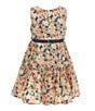 Color:Multi - Image 2 - Little Girls 2-7 Sleeveless Solid Trim Floral Fit & Flare Dress