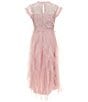 Poppies and Roses Big Girls Flutter-Sleeve Lace-Bodice/Cascading Mesh High-Low-Hem Ballgown, Color:Mauve/Silver - Image 2