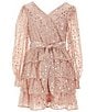 Poppies and Roses Big Girls 7-16 Long Sleeve Heart-Printed Tiered Fit & Flare Dress, Rose Gold - Image 1