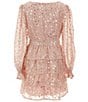 Poppies and Roses Big Girls 7-16 Long Sleeve Heart-Printed Tiered Fit & Flare Dress, Rose Gold - Image 2