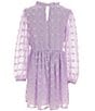 Color:Lilac - Image 2 - Big Girls 7-16 Long Sleeve High Neck Clip-Dot Dress