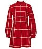 Color:Red/Silver - Image 1 - Big Girls 7-16 Long Sleeve Plaid Sweater Dress