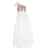 Color:Ivory/Champagne - Image 2 - Big Girls 7-16 One-Shoulder Sequin Bodice Ballgown