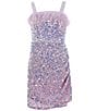 Color:Lilac multi - Image 1 - Big Girls 7-16 Plume-Trim Stretch Sequin Dress