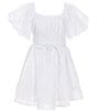 Poppies and Roses Big Girls 7-16 Puffed Sleeve Patterned Peasant Dress, Color:White - Image 1