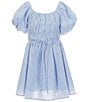 Color:Chambray - Image 1 - Big Girls 7-16 Puffed-Sleeve Patterned Peasant Dress