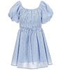 Poppies and Roses Big Girls 7-16 Puffed Sleeve Patterned Peasant Dress, Color:Chambray - Image 1
