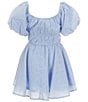 Color:Chambray - Image 2 - Big Girls 7-16 Puffed-Sleeve Patterned Peasant Dress