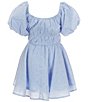 Poppies and Roses Big Girls 7-16 Puffed Sleeve Patterned Peasant Dress, Color:Chambray - Image 2
