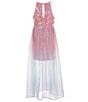 Color:Pink Multi - Image 2 - Big Girls 7-16 Sequin Embellished Ombre Walk-Through Ballgown