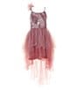 Color:Lilac/Mauve - Image 1 - Big Girls 7-16 Sequin-Embellished/Tiered Mesh-Skirted High-Low-Hem Ballgown