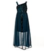 Color:Peacock - Image 1 - Big Girls 7-16 Sequin Overlay Walkthrough Gown