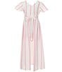 Poppies and Roses Big Girls Short Sleeve Maxi Stripe Walk-Through Romper, Color:Ivory/Pink - Image 1