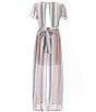 Color:Ivory/Multi - Image 2 - Big Girls 7-16 Short Sleeve Striped Linen Blend Walk-Through Dress