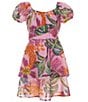 Color:Pink Multi - Image 1 - Big Girls 7-16 Short Sleeve Tropical Printed Fit-And-Flare Dress