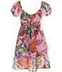 Color:Pink Multi - Image 2 - Big Girls 7-16 Short Sleeve Tropical Printed Fit-And-Flare Dress