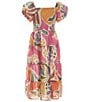 Poppies and Roses Big Girls Short-Sleeve Tropical-Printed Long Dress, Color:Multi - Image 1